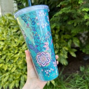 Vera Bradley Blue Peacock, Floral, Mandala Tumbler Cold Cup 24oz Plastic